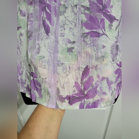 💲1️⃣ NWOT Northern Reflections White / Purple Fauna Lined Flutter Sleeves Sz Sm - Picture 6 of 12